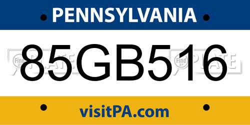 85GB516 Pennsylvania License Plate