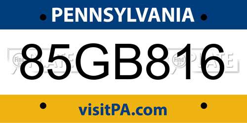 85GB816 Pennsylvania License Plate