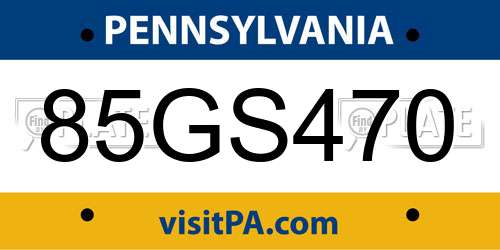 85GS470 Pennsylvania License Plate