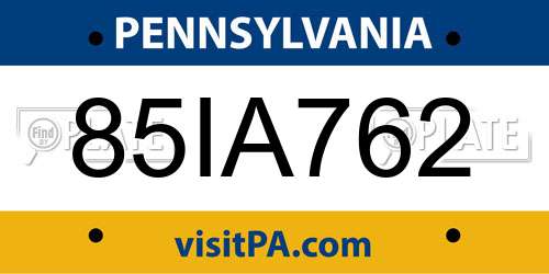 85IA762 Pennsylvania License Plate