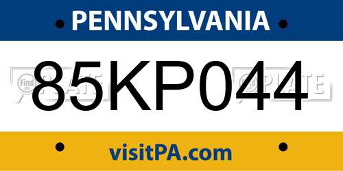 85KP044 Pennsylvania License Plate