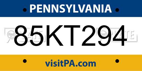 85KT294 Pennsylvania License Plate