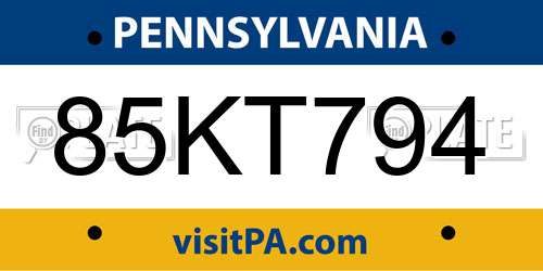 85KT794 Pennsylvania License Plate