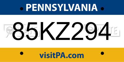 85KZ294 Pennsylvania License Plate