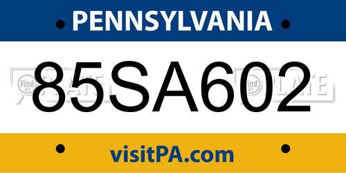 85SA602 Pennsylvania License Plate