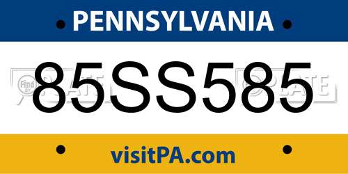 85SS585 Pennsylvania License Plate