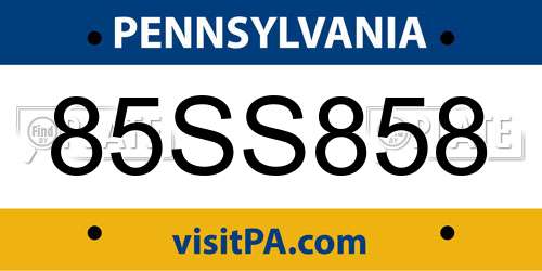85SS858 Pennsylvania License Plate