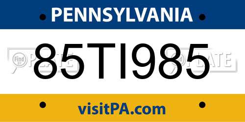 85TI985 Pennsylvania License Plate