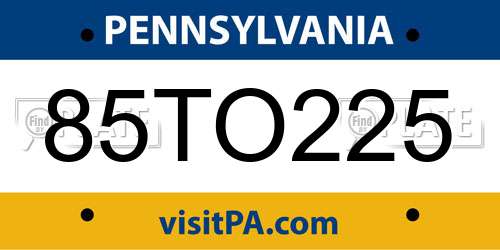 85TO225 Pennsylvania License Plate
