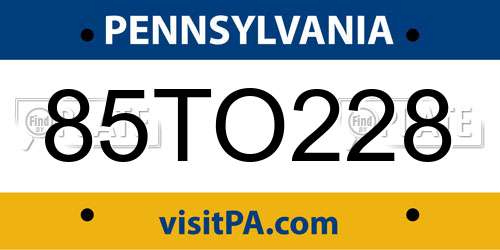 85TO228 Pennsylvania License Plate