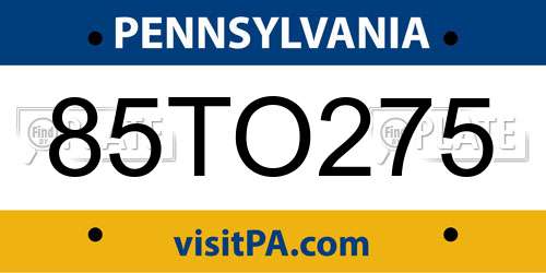 85TO275 Pennsylvania License Plate