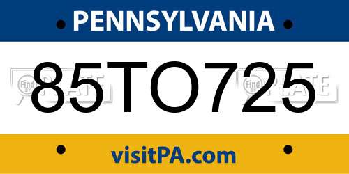 85TO725 Pennsylvania License Plate