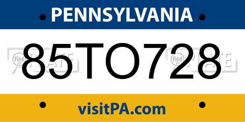 85TO728 Pennsylvania License Plate