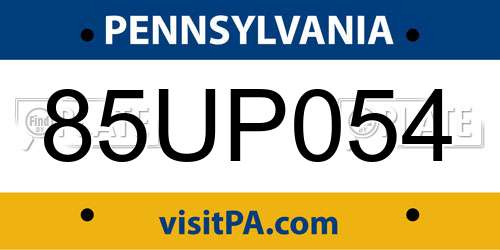 85UP054 Pennsylvania License Plate