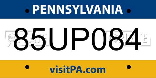85UP084 Pennsylvania License Plate