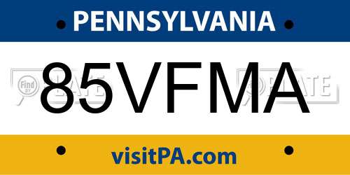 85VFMA Pennsylvania License Plate