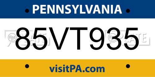 85VT935 Pennsylvania License Plate