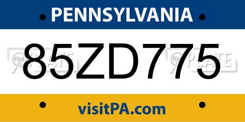85ZD775 Pennsylvania License Plate