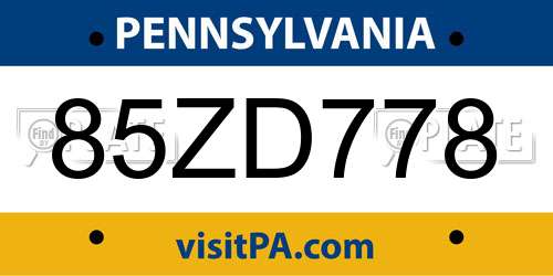 85ZD778 Pennsylvania License Plate