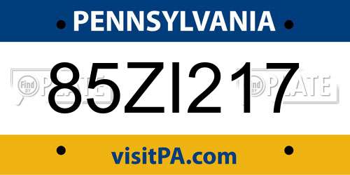 85ZI217 Pennsylvania License Plate