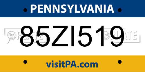 85ZI519 Pennsylvania License Plate