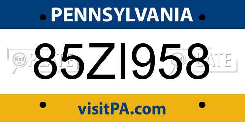 85ZI958 Pennsylvania License Plate
