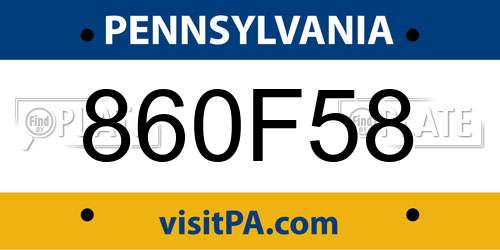 860F58 Pennsylvania License Plate