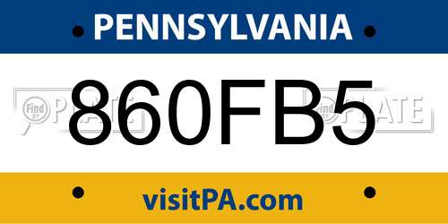 860FB5 Pennsylvania License Plate