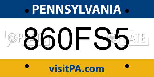 860FS5 Pennsylvania License Plate