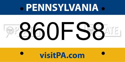 860FS8 Pennsylvania License Plate