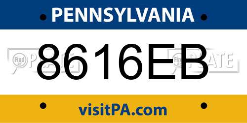 8616EB Pennsylvania License Plate