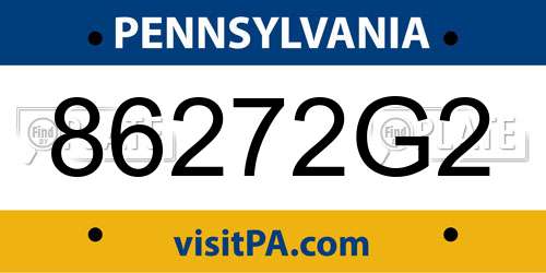 86272G2 Pennsylvania License Plate
