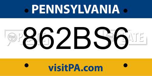 862BS6 Pennsylvania License Plate