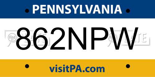 862NPW Pennsylvania License Plate