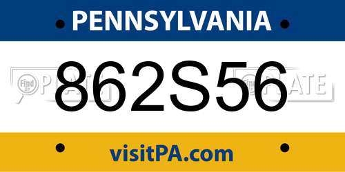 862S56 Pennsylvania License Plate