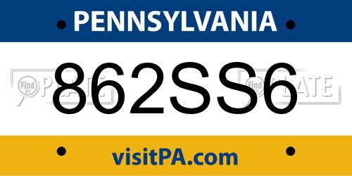 862SS6 Pennsylvania License Plate