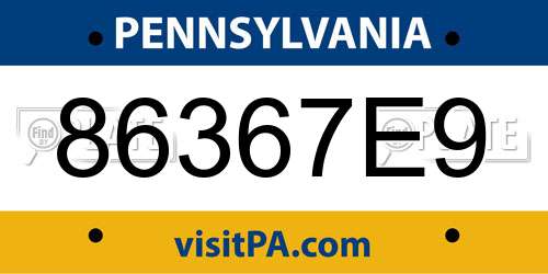 86367E9 Pennsylvania License Plate