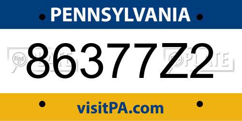 86377Z2 Pennsylvania License Plate