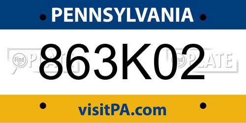 863K02 Pennsylvania License Plate