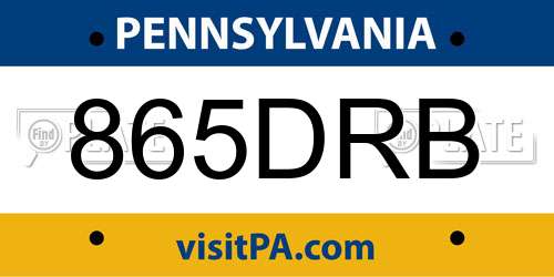 865DRB Pennsylvania License Plate