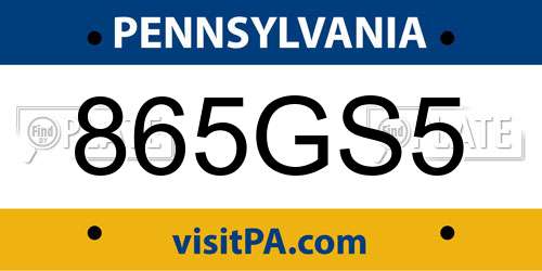 865GS5 Pennsylvania License Plate