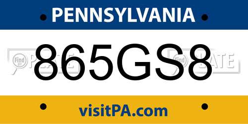 865GS8 Pennsylvania License Plate