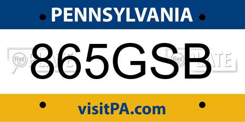 865GSB Pennsylvania License Plate