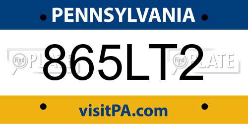 865LT2 Pennsylvania License Plate