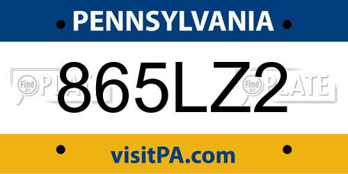865LZ2 Pennsylvania License Plate