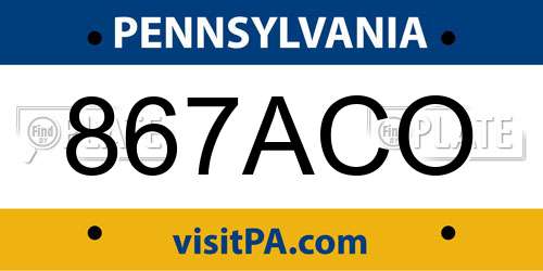 867ACO Pennsylvania License Plate