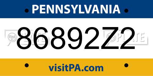 86892Z2 Pennsylvania License Plate