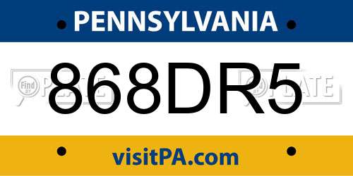 868DR5 Pennsylvania License Plate