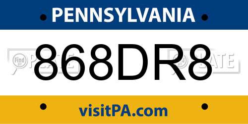 868DR8 Pennsylvania License Plate