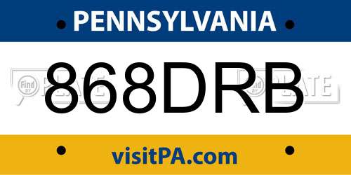868DRB Pennsylvania License Plate
